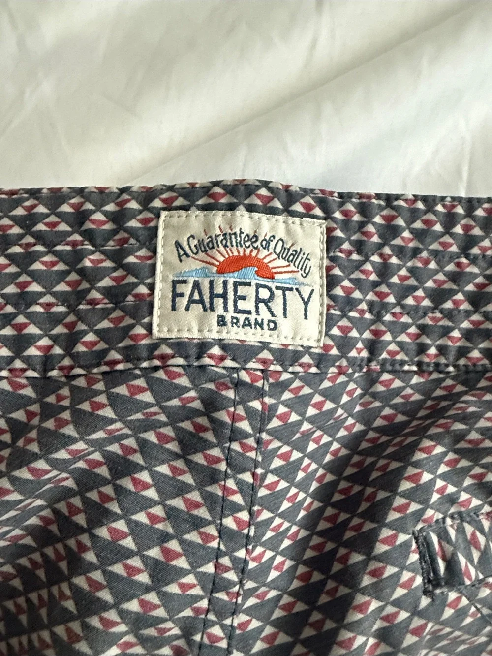 Faherty  Geometric Swim Board Shorts with Coral Accents Sz 29